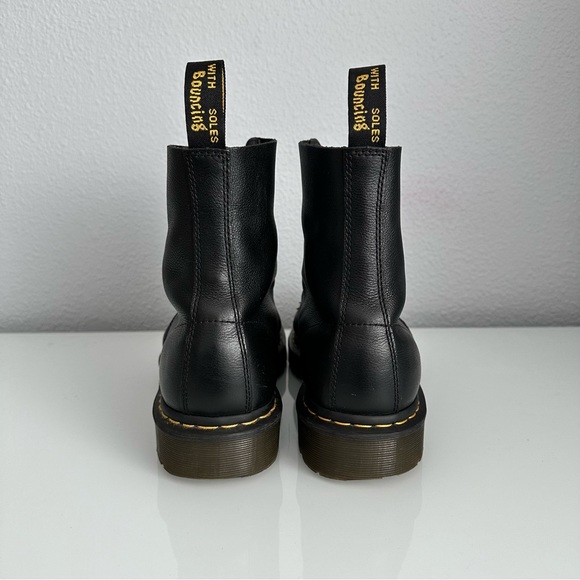 Dr. Martens Black Leather Lace-Up Platform Boots with Yellow Stitching - Picture 4 of 10